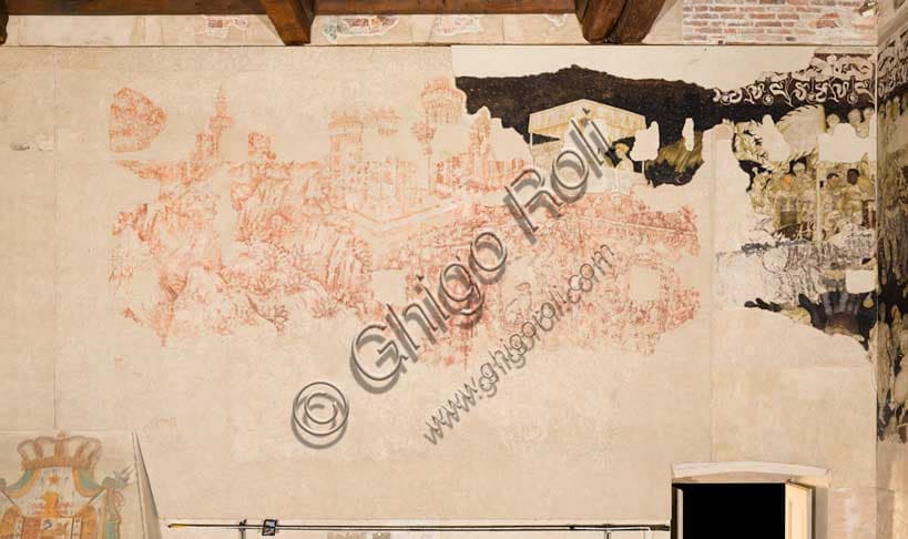 Pisanello's detached wall painting Tournament-Battle of Louvezerp, Ducal Palace Mantua