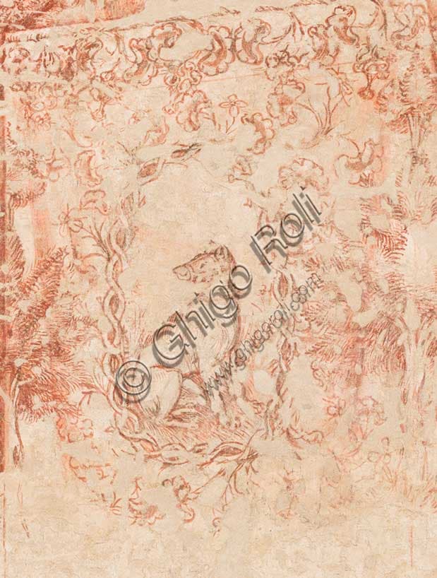Detail with dog from Pisanello's The Tournament of Louvezerp fresco, Ducal Palace Mantua