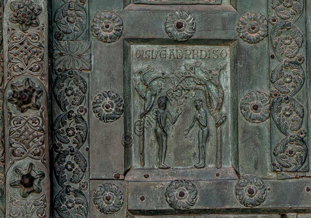 Formella bronzea Adamo ed Eva, Porta di Bonanno Pisano, Duomo di Monreale, Sicilia