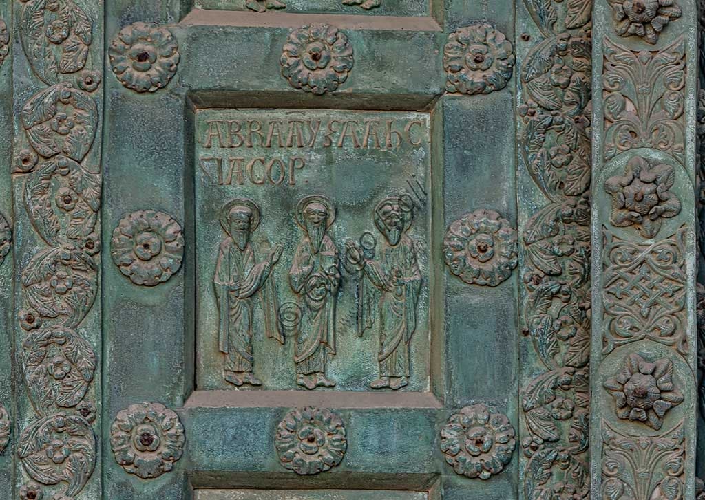 Formella bronzea Abramo Isacco Giacobbe Porta Bonanno Pisano Duomo Monreale