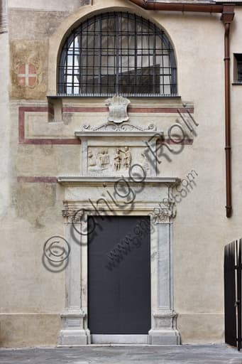 Sculptural detail of the Santa Maria della Vittoria portal, Genoa Cathedral, west side of the Baptistery