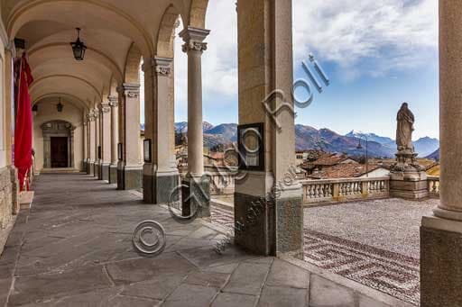 View of the porch at the Basilica of Santa Maria Assunta in Clusone, Lombardy Italy