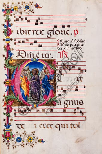 Illumination Preaching of Saint John the Baptist, Pellegrino di Mariano, Piccolomini Library Choir Book Manuscript