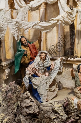 Detail of the Sicilian Nativity Scene by Ivano Vecchio in Assisi: small statues of the nativity