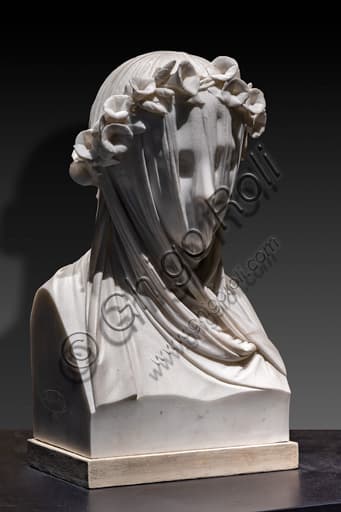 Scultura in marmo Donna velata di Raffaele Monti, 1845, dettaglio del velo trasparente