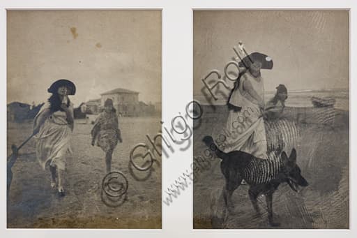 Vintage photograph of a girl with a greyhound on the beach, Marcello Dudovich 1920