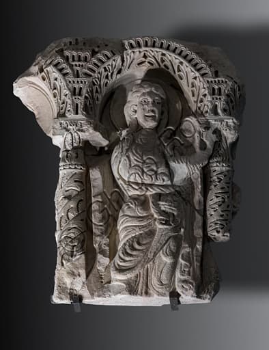 Marble sculpture of a Magi King, work by the Master from Lucca, 13th century