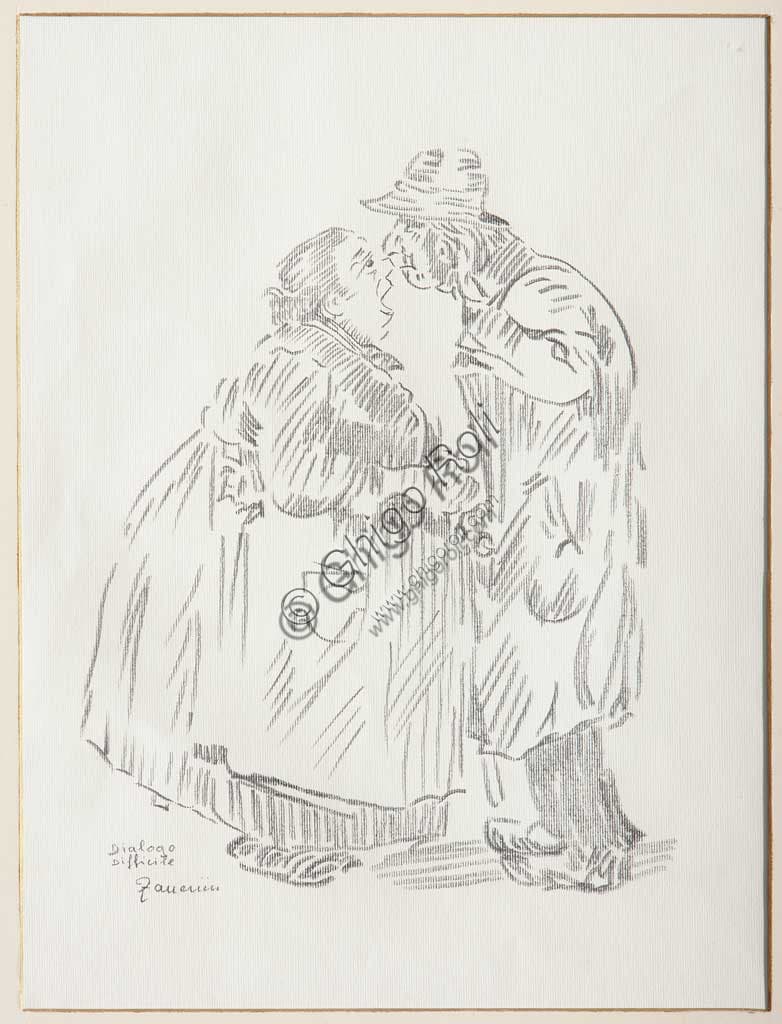 Remo Zanerini, Dialogo difficile, disegno a matita su carta, collezione Assicoop Unipol, arte contemporanea italiana
