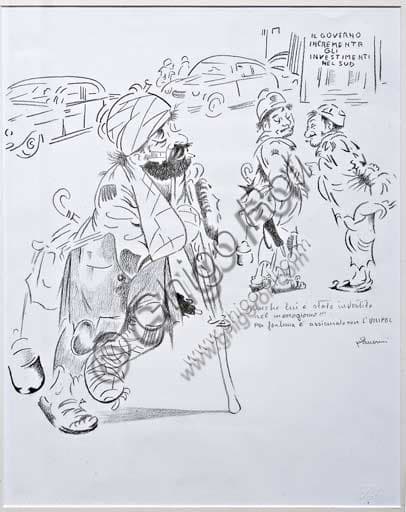 Disegno a matita di Remo Zanerini, Vignetta Unipol, opera originale cm 48x38