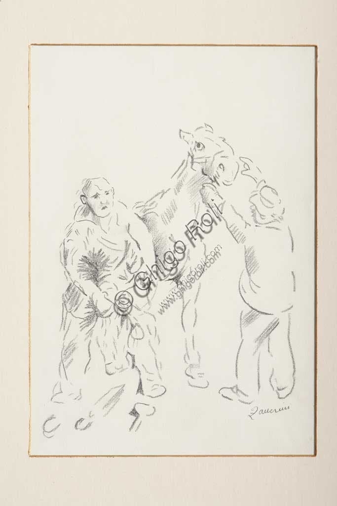 Disegno a matita Il Maniscalco di Remo Zanerini, Collezione Assicoop-Unipol