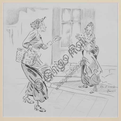 Oil painting 'Quarrel at the Market' by Remo Zanerini - Modern Art - Market Scene