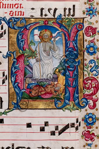 Detail of the 'Resurrection of Christ' miniature by Pellegrino di Mariano in Siena Cathedral, Italy