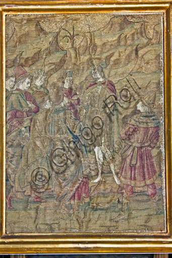 Embroidery The Meeting with the tax collectors by Antonio del Pollaiolo, scene from the life of Saint John the Baptist, Museum of the Opera del Duomo Florence