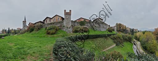 View of the medieval fortified walls of the Candelo Ricetto in Piedmont, Italy, near Biella