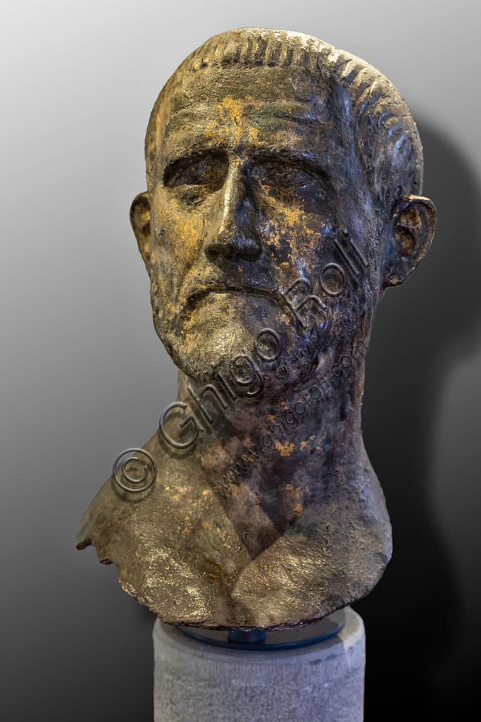 Gilded bronze portrait bust of a Roman emperor, Santa Giulia Museum, Brescia, Unesco site