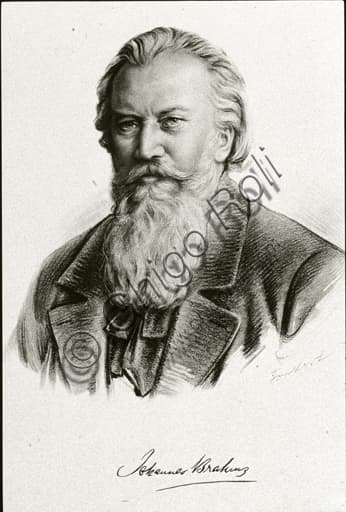 Ritratto dipinto del compositore Johannes Brahms, opera d'arte di ritrattistica storica
