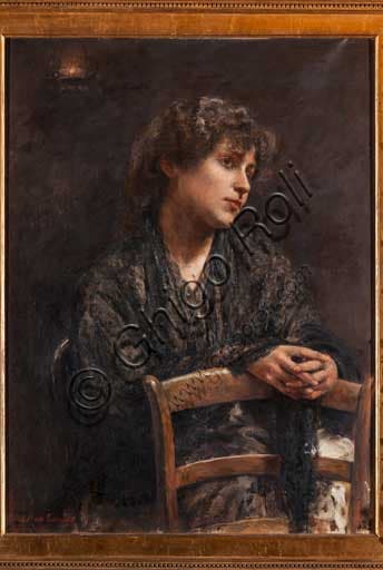 Portrait of Girl with a Chair, painting by Anna Maria Cariolato from 1890, displayed at the Palace of the Normans in Palermo