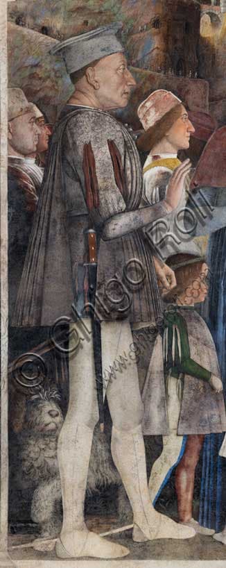 Detail of the fresco showing the portrait of Ludovico II Gonzaga, southwest wall of the Bridal Chamber (Camera degli Sposi), Castle of San Giorgio, Mantua, by Andrea Mantegna.