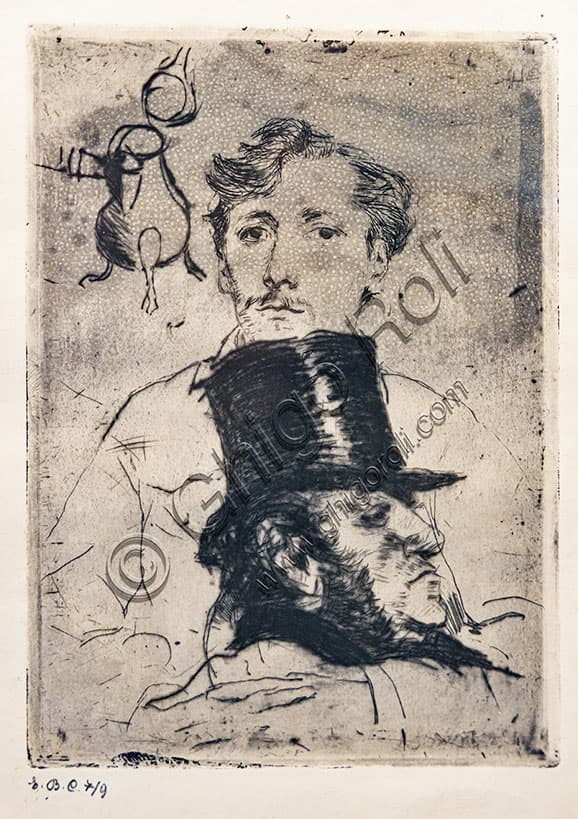 Ritratto di Rodenbach acquaforte puntasecca Giovanni Boldini stampa d'arte