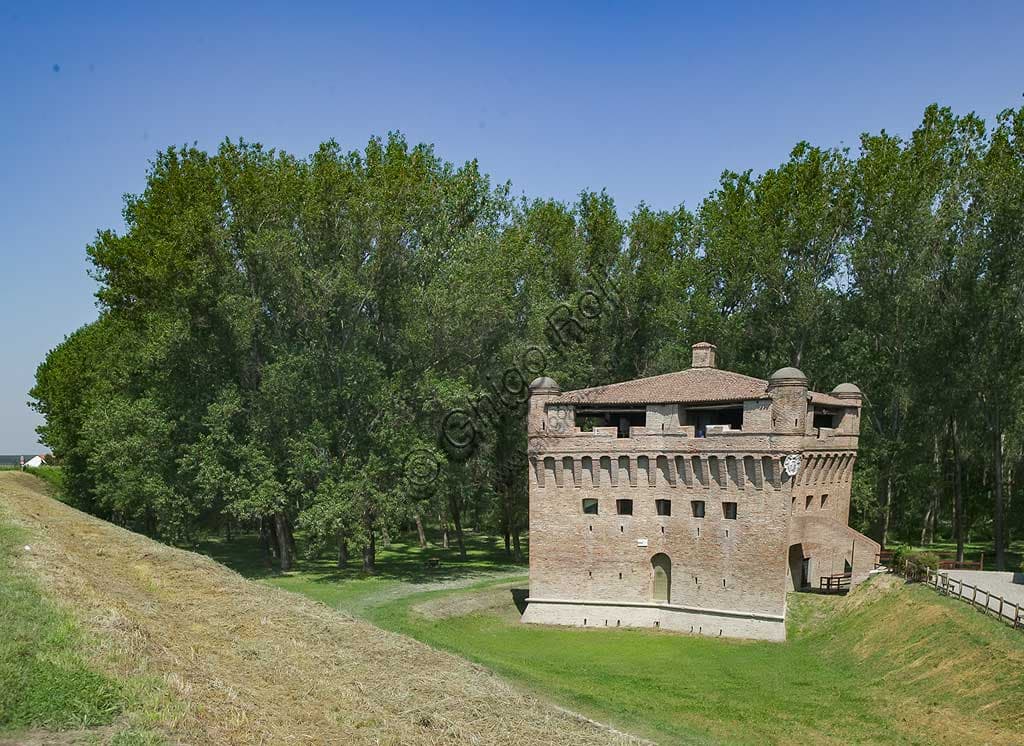 View of Rocca Possente, medieval Este fortress tower in Bondeno near the Po River delta
