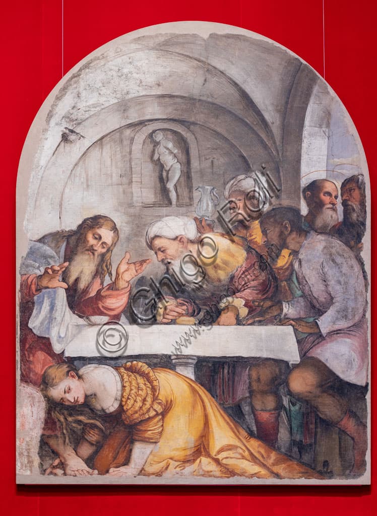 Fresco 'Feast in the House of Simon the Pharisee' by Romanino, Pinacoteca Tosio Martinengo, Brescia