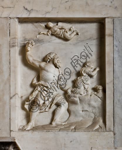 Dettaglio scultoreo del Sacrificio di Isacco, Altare dei SS. Apostoli, Cappella Cybo, Duomo di Genova