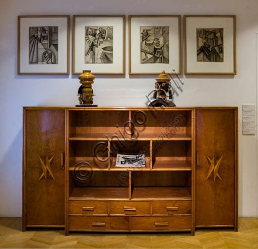 Room on the second floor of Casa Depero Rovereto with works and furniture by Fortunato Depero