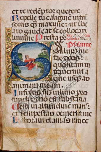 Detail of the Genoese Illuminated Psalter 1485-1490 showing King David and initial letter S