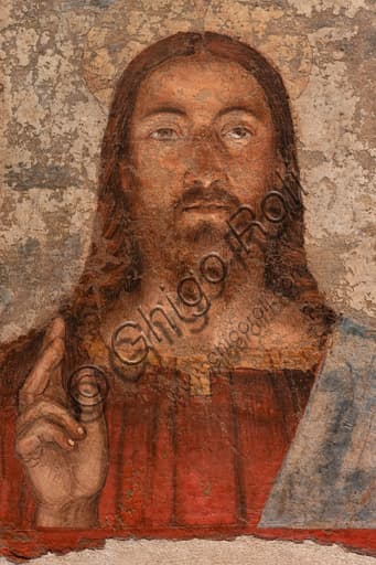 Painting Salvator Mundi by Melozzo da Forlì, detached fresco, National Gallery of Umbria, Perugia, Italy