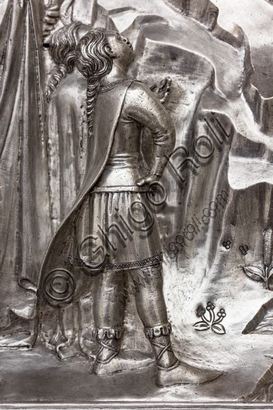 Formella argento San Giovanni Battista predica con bambine, Museo Opera del Duomo Firenze