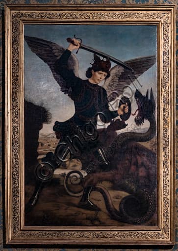 Painting of St Michael Archangel killing the dragon by the Pollaiolo brothers, Florentine Renaissance
