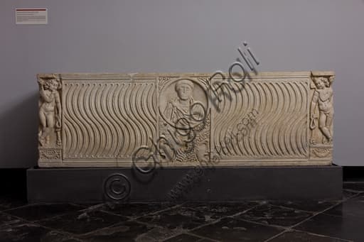 Ancient Roman sarcophagus at the Ligurian Archaeology Museum in Genoa, Villa Durazzo Pallavicini
