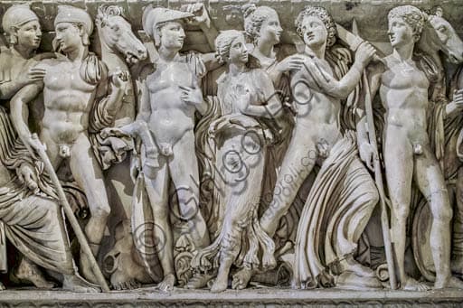 Sculptural detail of a Roman sarcophagus with scenes from the hero Achilles' life, marble, 3rd century AD, Capitoline Museums