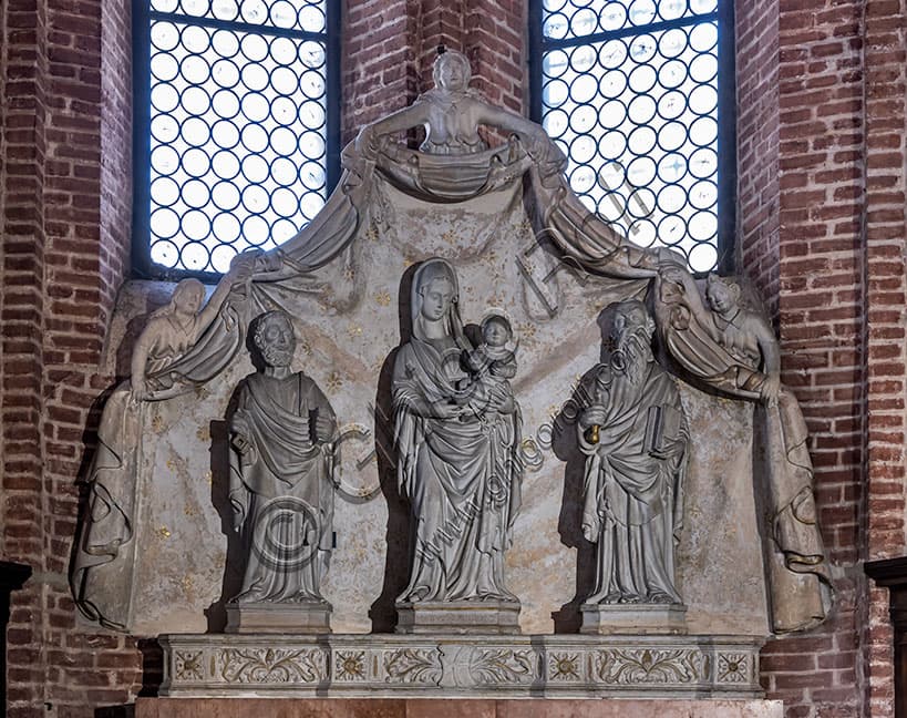 Marble sculpture Madonna Child Saints Peter Paul Antonino da Venezia Vicenza