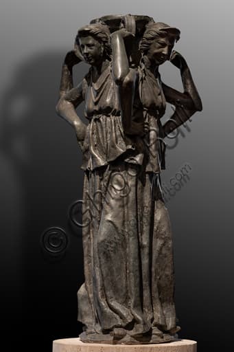 Bronze sculpture Three Female Figures with Jug by Rubeo, 1278, National Gallery of Umbria Perugia