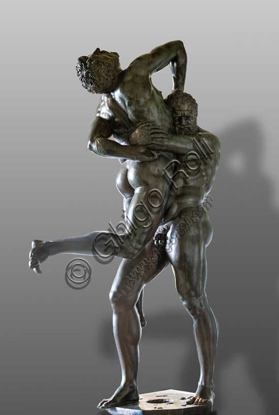 Bronze sculpture Hercules crushing Antaeus by Bartolomeo Ammannati, Medici Villa La Petraia, Florence