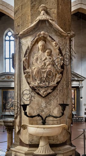 Nursing Madonna sculpture by Antonio Rossellino, 1478, Basilica of Santa Croce in Florence