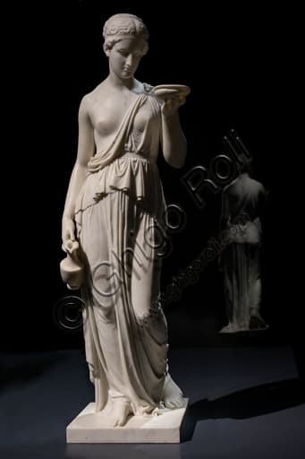 Marble statue of Hebe, goddess of eternal youth, neoclassical work by Bertel Thorvaldsen