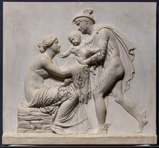 Marble relief sculpture Mercury brings infant Bacchus to Ino, Bertel Thorvaldsen