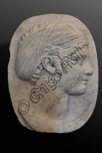 13th century white marble sculpture of a Female Face, National Museum of The Dukedom of Spoleto