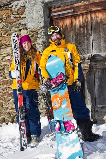 Instructors from the Gallo Cedrone Italian Ski School teaching ski and snowboard lessons on the slopes of Bormio 2000