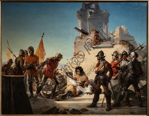 Painting Francesco Ferrucci's Death at Gavinana by Sebastiano De Albertis, oil on canvas 1852