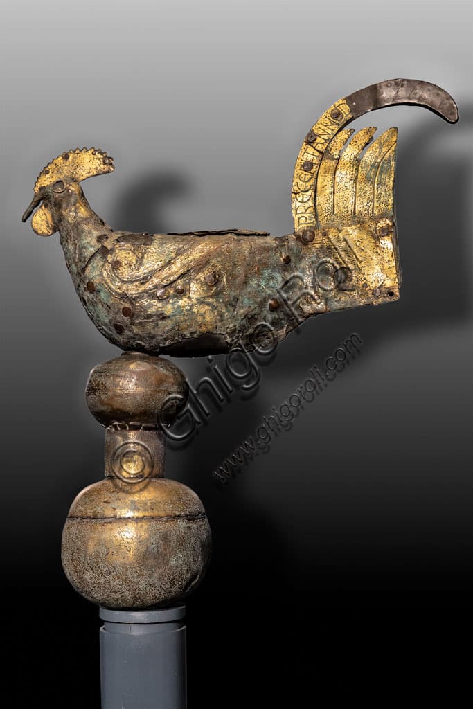Lombard gilded metal weathercock in the shape of a rooster, 820 AD, Santa Giulia Museum Brescia