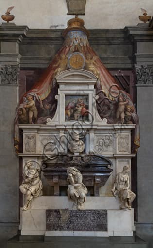 Tomb monument of Michelangelo with statues of the arts in the Basilica of Santa Croce, Florence Italy