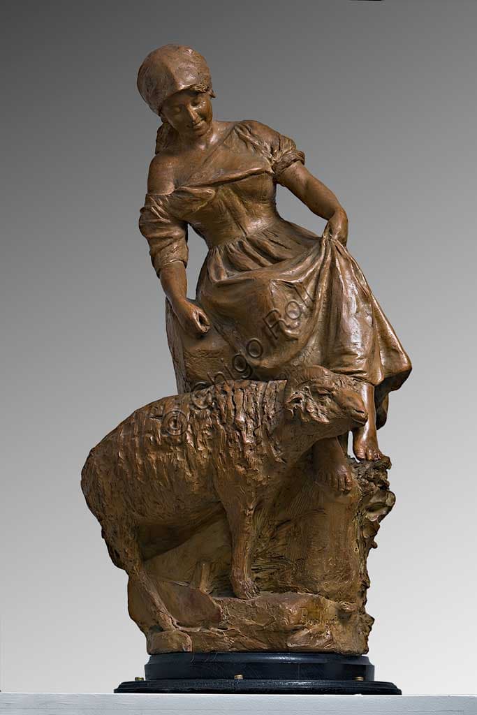 Scultura in terracotta Pastorella con Capra di Silvestro Barberini, Collezione Assicoop Unipol