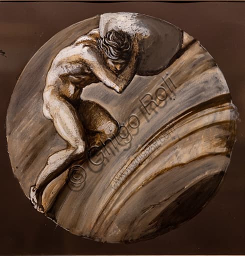 Dipinto Sisifo (1870) di Edward Burne-Jones, tecnica a tempera su carta, raffigurante la scena mitologica del supplizio