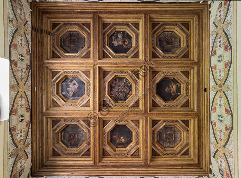 Coffered ceiling fresco by Agostino da Mozzanica, Chamber of the Victories, Palazzo Te Mantua