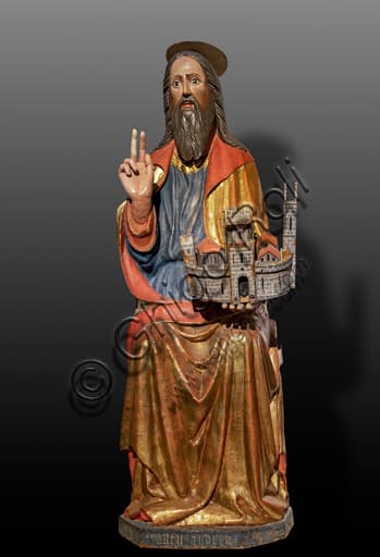 Wooden statue of Saint Andrew, 15th century Umbrian Renaissance sculpture, Diocesan Museum of Spoleto