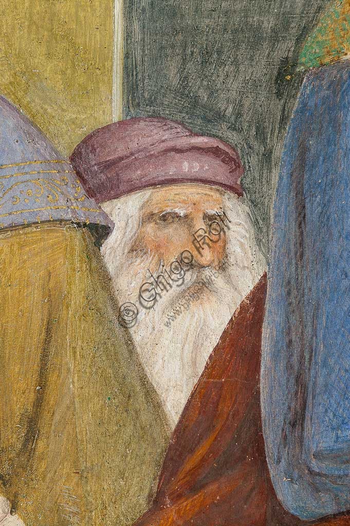 Dettaglio dell'affresco Sposalizio della Vergine con presunto ritratto di Leonardo, Bernardino Luini, Santuario di Saronno