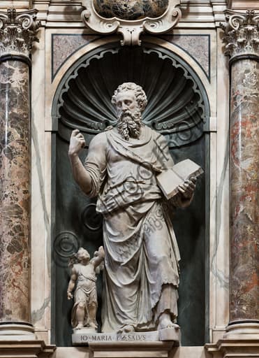 St. Matthew marble sculpture by Giovanni Maria Cattaneo da Passallo in Genoa Cathedral Italy
